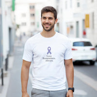Load image into Gallery viewer, Dementia Awareness Shirt – Love Remembers Always Tee | Purple Ribbon Support Gift | Gildan 5000 Unisex Heavyweight | Caregiver Support Shirt
