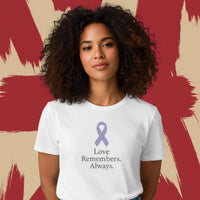 Load image into Gallery viewer, Dementia Awareness Shirt – Love Remembers Always Tee | Purple Ribbon Support Gift | Gildan 5000 Unisex Heavyweight | Caregiver Support Shirt
