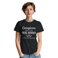 Load image into Gallery viewer, Caregivers Are the Real Heroes | Dementia &amp; Alzheimer’s Awareness Shirt | Gift for Caregivers | No Cape Needed Tee
