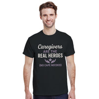 Load image into Gallery viewer, Caregivers Are the Real Heroes | Dementia &amp; Alzheimer’s Awareness Shirt | Gift for Caregivers | No Cape Needed Tee
