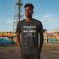 Load image into Gallery viewer, Caregivers Are the Real Heroes | Dementia &amp; Alzheimer’s Awareness Shirt | Gift for Caregivers | No Cape Needed Tee
