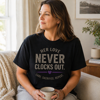 Load image into Gallery viewer, Mother's Day Limited Edition T-Shirt | "Her Love Never Clocks Out" - Care. Sacrifice. Repeat.