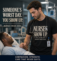 Load image into Gallery viewer, Nurses Show Up. Day After Day — Nurse Shirt Classic T-Shirt