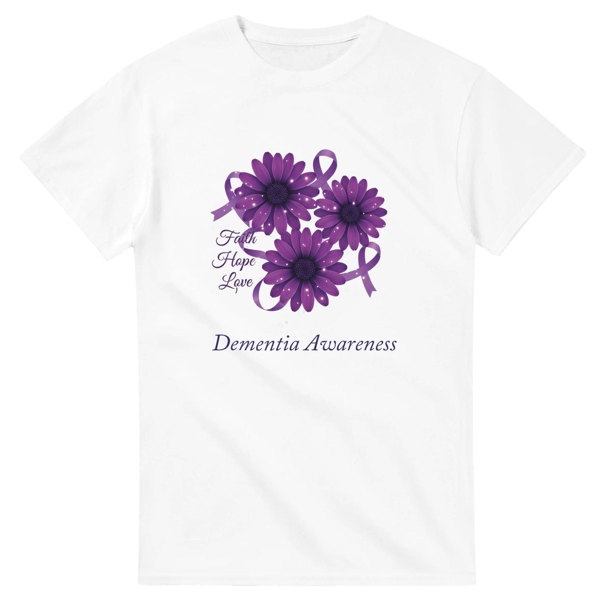 Purple Floral Faith Hope Love T-Shirt - Dementia Awareness Tee - Handmade Gift