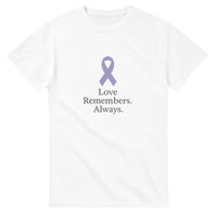 Load image into Gallery viewer, Dementia Awareness Shirt – Love Remembers Always Tee | Purple Ribbon Support Gift | Gildan 5000 Unisex Heavyweight | Caregiver Support Shirt
