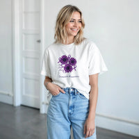 Load image into Gallery viewer, Purple Floral Faith Hope Love T-Shirt - Dementia Awareness Tee - Handmade Gift
