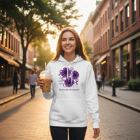 Load image into Gallery viewer, Floral Faith Hope Love Hoodie | Purple Ribbons | Dementia Awareness Pullover
