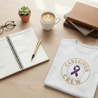 Load image into Gallery viewer, Alzheimer’s &amp; Dementia Caregiver Crew Tee - Purple Ribbon Awareness Shirt for CNAs - Nurses